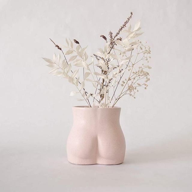 BASE ROOTS Body Flower Vase, Vases for Decor, Modern Boho Chic Home Decor, Small Accent Piece for Living Room, Indoor Plant, Shelf, Mantle, Table, Office, Desk, or Dorm (Bottom, Speckled Pink)