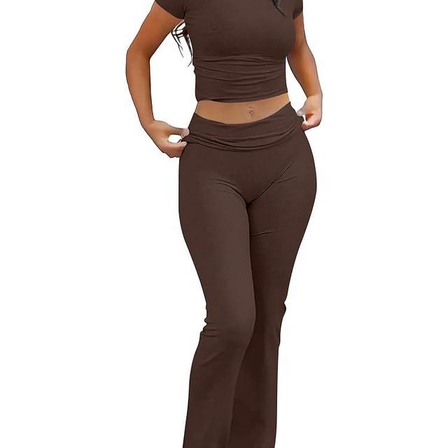 ANRABESS Lounge Sets for Women 2 Piece Foldover Yoga Flare Leggings Pants Crop Tops Casual Y2K Outfits Matching Tracksuit Set