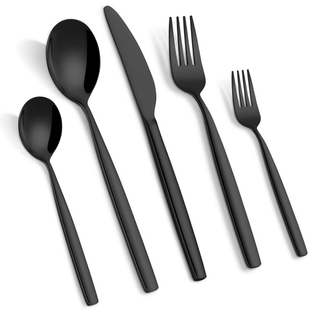 30 Piece Flatware Set, Service for 6, Stainless Steel Cutlery Set, Dishwasher Safe - Black
