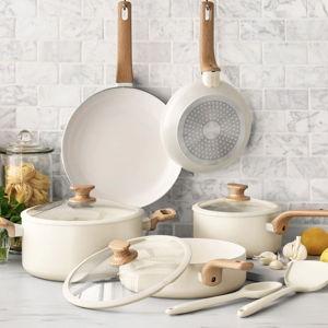 Ceramic Nonstick 10-Piece Cookware Set | Cream