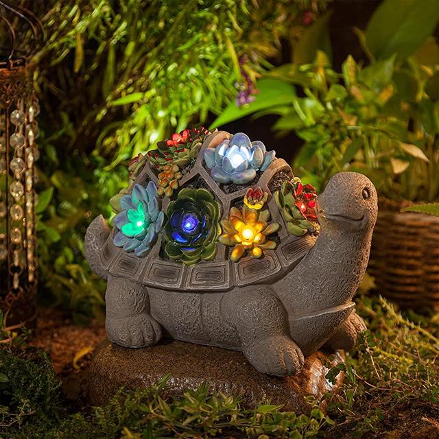 MALISTER Garden Turtle Figurines Outdoor Decor, Outdoor Statues with 7 Solar LEDs for Patio Decor, Fall Garden Decor, Garden Art Outdoor Lawn Decor Yard Art, Housewarming Garden Gifts Turtle Gifts