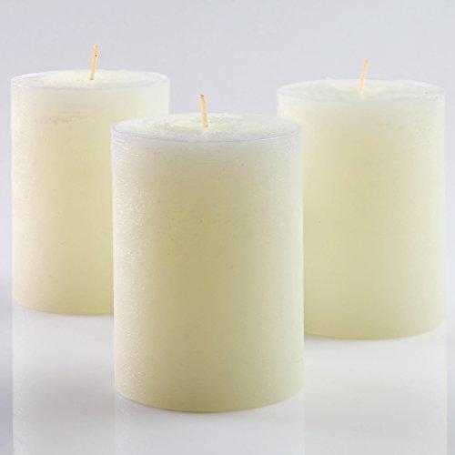 Set of 3 Ivory Pillar Candles 3" x 4" Rustic Unscented Dripless for Weddings Home Decoration Church Restaurant Spa Florist Smokeless by Melt Candle Company