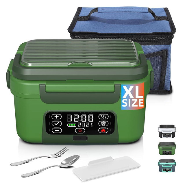 Omboos Cordless Electric Heated Lunch Box, XL 6.3Cups 20000mAh Rechargeable Food Warmer Lunch Box with Self Heating, Smart Timer, Adjustable Temperature, Leakproof, BPA Free, Removable Tray Divider