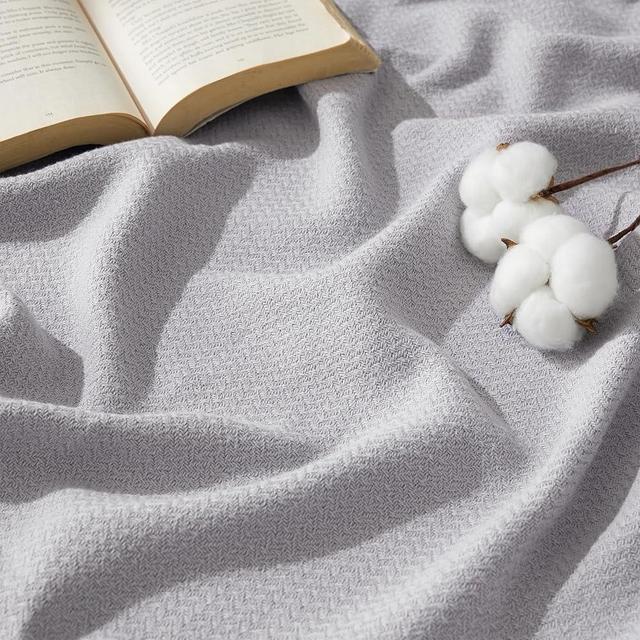 Bedsure GentleSoft 100% Cotton Blanket King Size for Bed - Breathable and Lightweight, Soft Cozy Textured Herringbone Woven Blanket for Summer, Grey, 108x90 inches