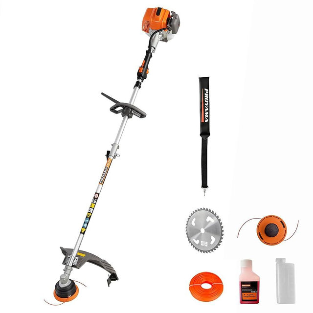 PROYAMA 25.4CC Gas Weed Wacker Eater, 2-Cycle Powerful Brush Cutter, String Trimmer with Easy Spool Trimmer Head, 17in Cutting Path with 40T Alloy Blade & Shoulder Straps for Yard Garden Care
