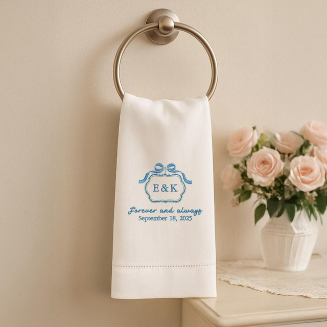 Embroidered Initials Gifts Wedding Gifts, Custom Monogram Linen Hand Towel, Wedding Anniversary Gifts, Hostess Gift, Kitchen Towel