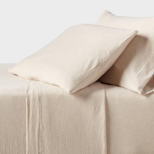 Queen Cotton Jersey Sheet Set Heather Oatmeal - Threshold™