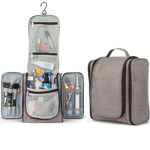 TravelMore Large Hanging Toiletry Bag Travel Cosmetic Kit - Large Essentials Organizer - Sturdy Hook Makeup Bag - Heavy Duty Waterproof (Gray)