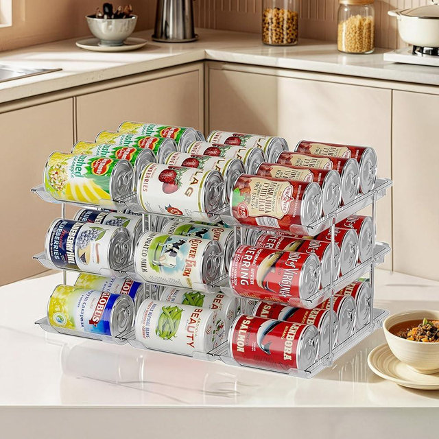 JUYUANHOM Can Organizer for Pantry Modular 3 Tier Combinable Can Storage and Beverage Dispenser Rack,Canned Food Organizer Rack Holds 36 Cans, Clear Can Holders for Pantry and Fridge