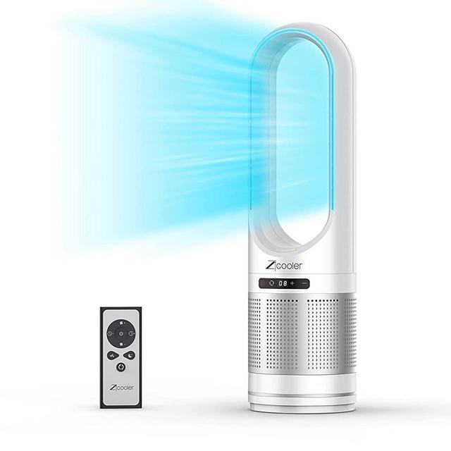 Tower Fan, ZICOOLER 80° Oscillating Bladeless Fan and Air Purifier in One, 8 Speeds Tower Fan with Remote, 8H Timer, LED Display with Auto Off, Portable Quiet Cooling Fan for Bedroom, Home, Office