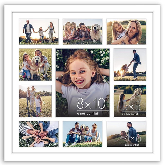 Americanflat 20x20 Collage Picture Frame with Polished Plexiglass - Multi Picture Frames Fit One 8x10, Four 5x5 and Six 4x6 Photos or Use as One 20x20 Frame - Signature Collection - White