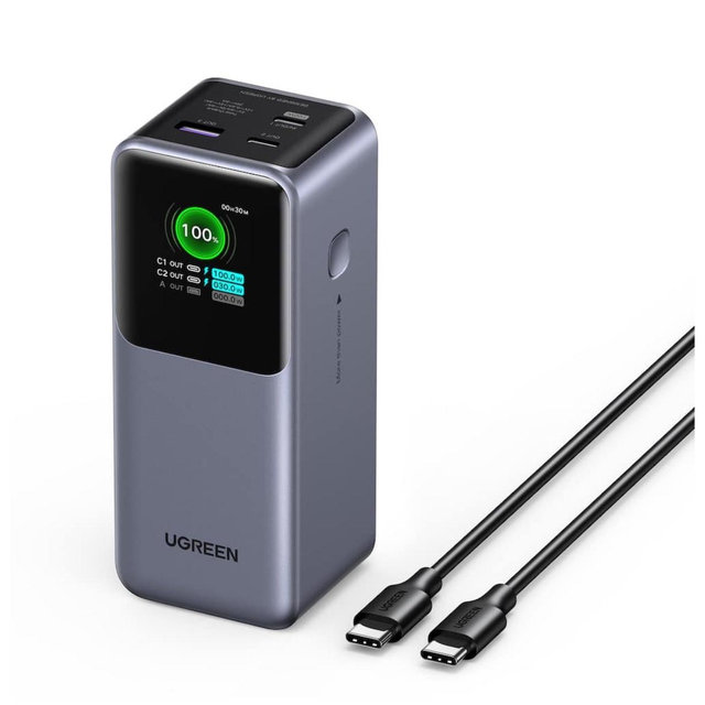 UGREEN - Nexode 130W 20000mAh Power Bank with Smart TFT Display, Portable Charger for Laptops, Tablets, Cell Phones - Black