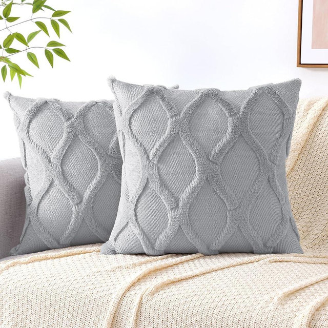 decorUhome Decorative Throw Pillow Covers 18X18 Set of 2, Soft Plush Faux Fur Wool Pillow Covers for Couch Bed Sofa Living Room, Grey