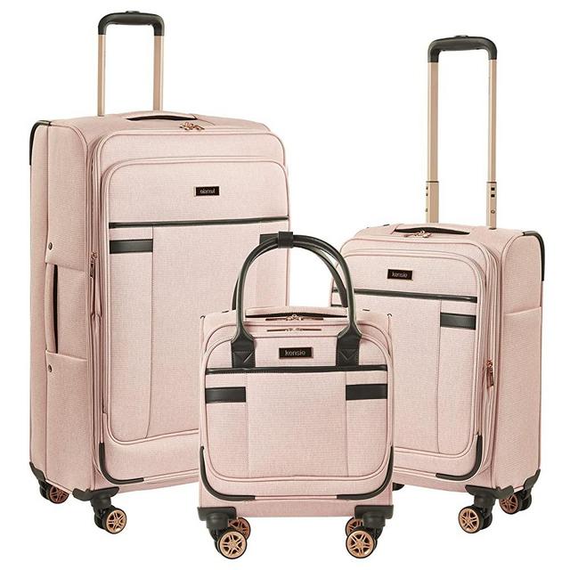 kensie Women's Hudson Softside 3-Piece Spinner Luggage Set, Rose, (20/24/28)