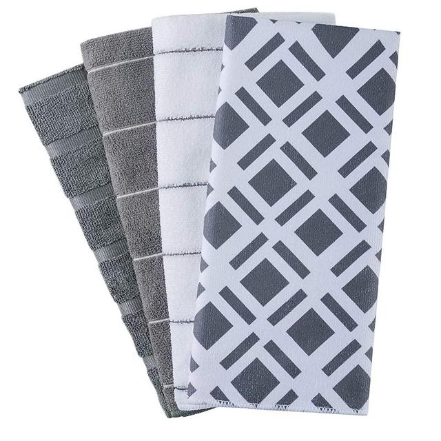 figolo Microfiber Kitchen Towels - Dish Towel Geometry Set of 4, Super Absorbent and Soft, 26 X 18 Inch (Square Gray Print)