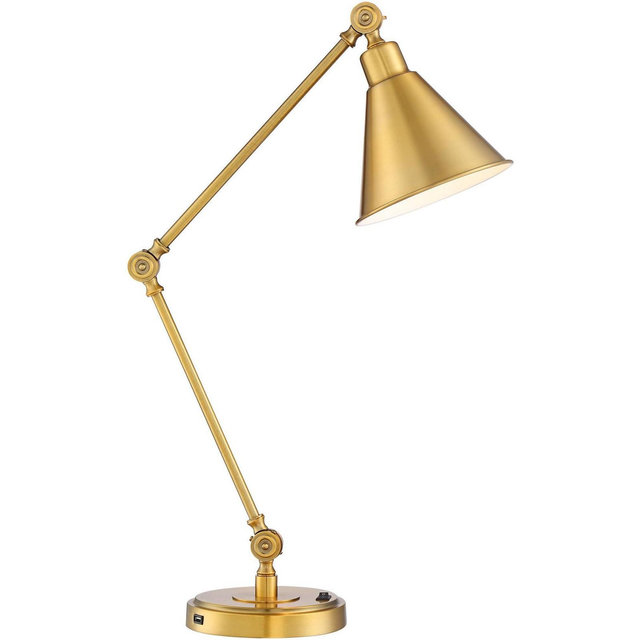 360 Lighting Wray Modern Desk Lamp 26 3/4" High Warm Brass Metal with USB Charging Port Adjustable Arm Head for Bedroom Living Room Bedside House Home