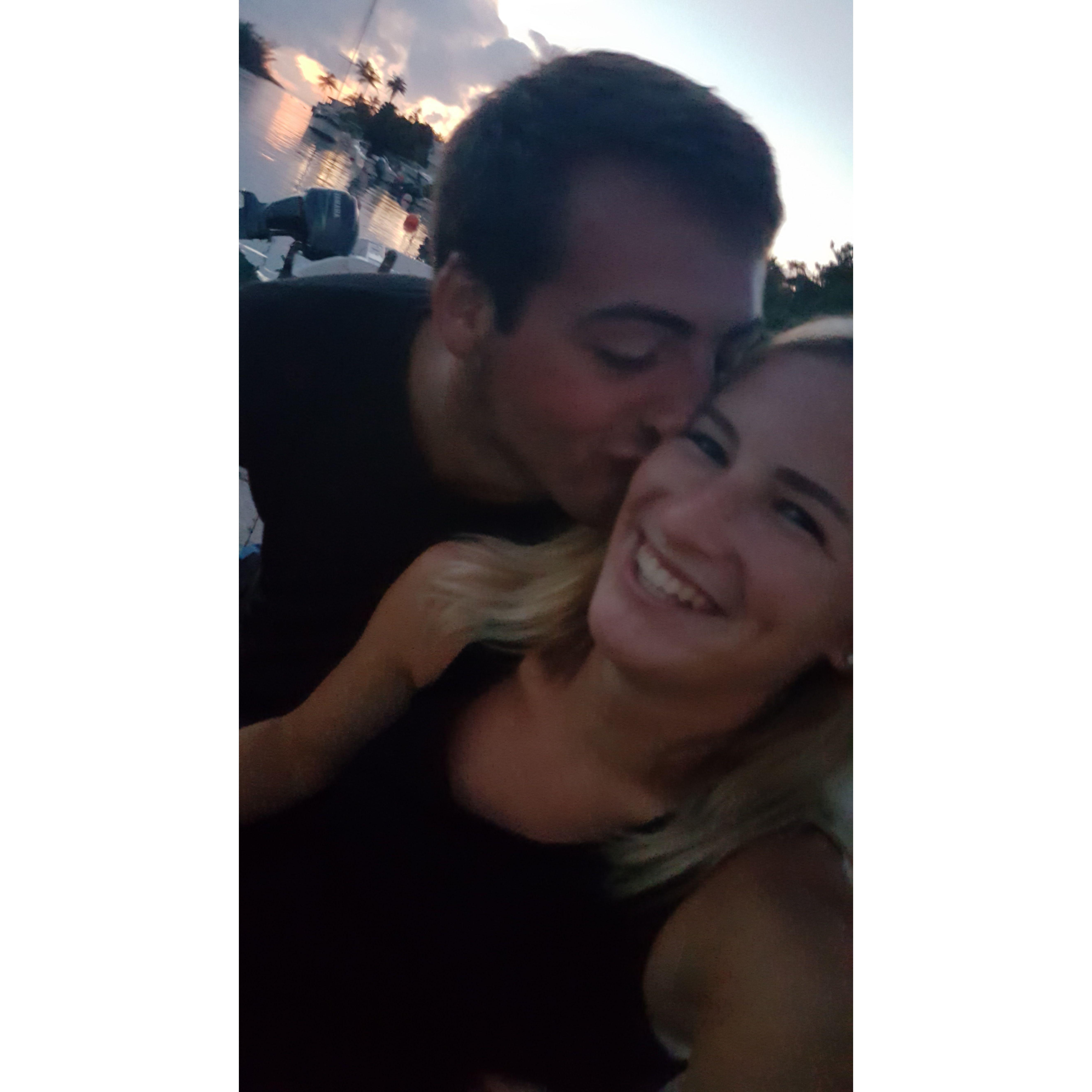 Went out for pizza in Bermuda for our first date. We had to wait for a table so we went and sat by the water. We saw some spotted eagle rays and watched the sunset.