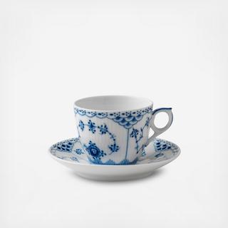 Blue Fluted Half Lace Coffee Cup & Saucer