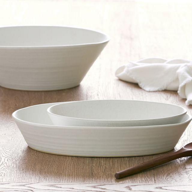 SET OF 2 - Larkin Reactive Glaze Stoneware Oval Walled Serving Platters