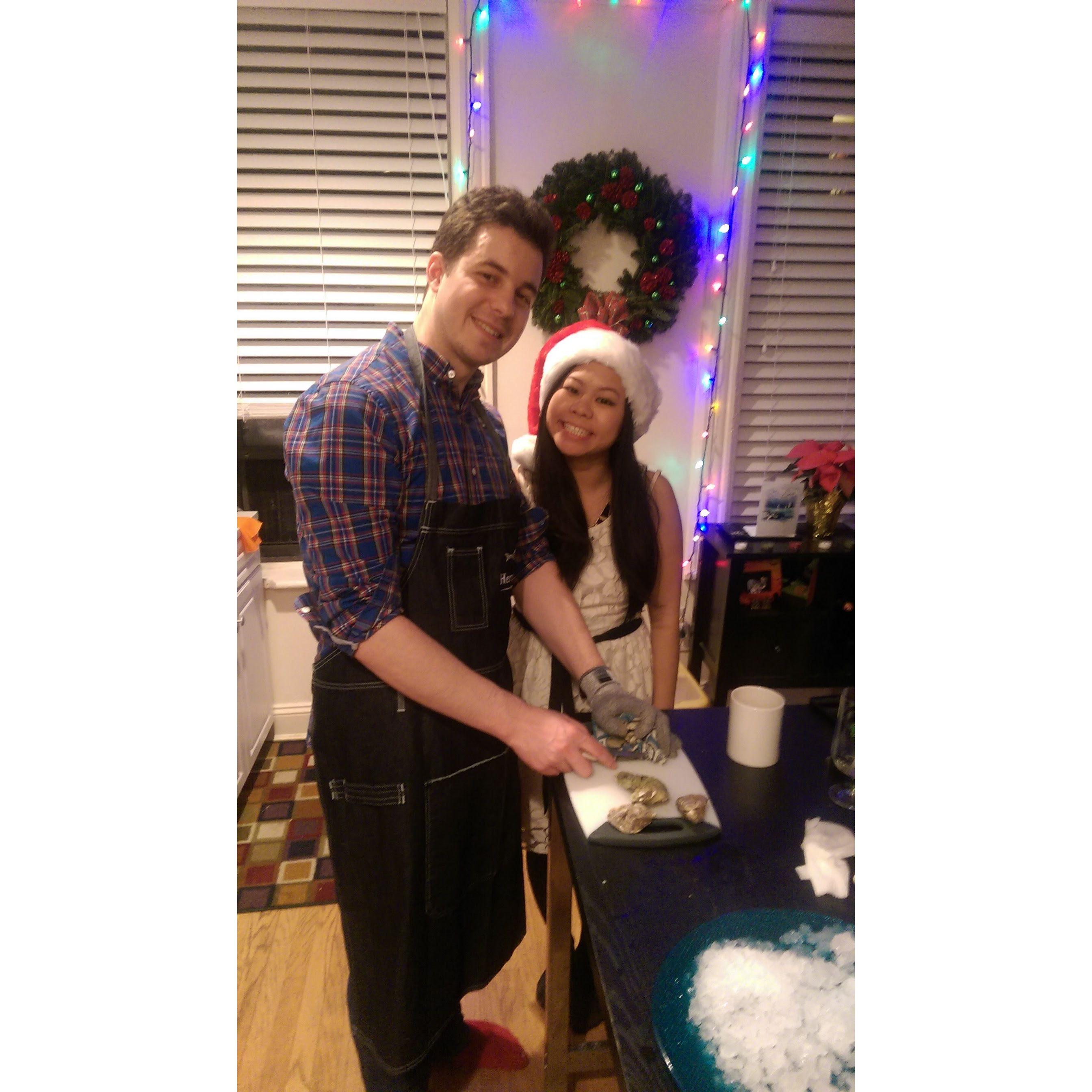 Pearly and Scott's first apartment together in Park Slope, Brooklyn. We liked oysters so Scott tried shucking them. It was the last time we tried shucking our own oysters.