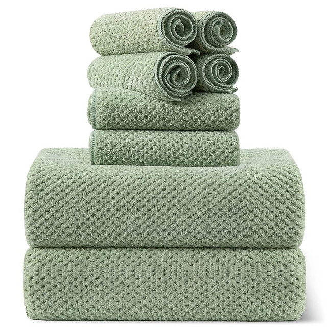 8-Piece Bath Towel Set, 2 Extra Large Bath Towel Sheets, 2 Hand Towels and 4 Washcloths - Highly Absorbent Quick Dry Microfiber,Ultra Soft Towel Set for Bathroom, Waffle Weave Design, Pack of 8, Green