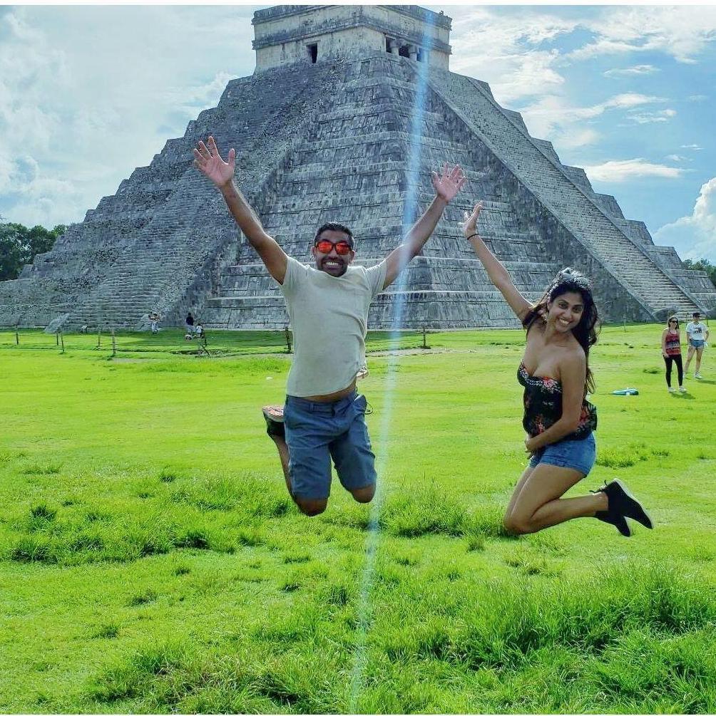 Doing the cool jump at Chichen Itza