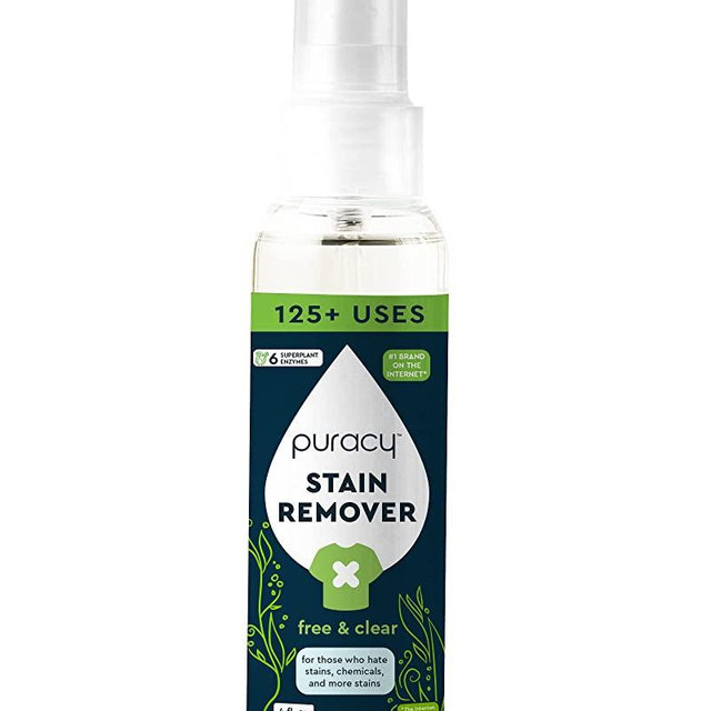 Puracy Stain Remover for Clothes, Laundry Spray for Fresh & Set-In Clothing Stains, Enzyme-Based Laundry Stain Remover, 98.95% Plant-Powered Natural Stain and Odor Cleaner, Free & Clear, 4 Fl Oz Travel Size Stain Remover