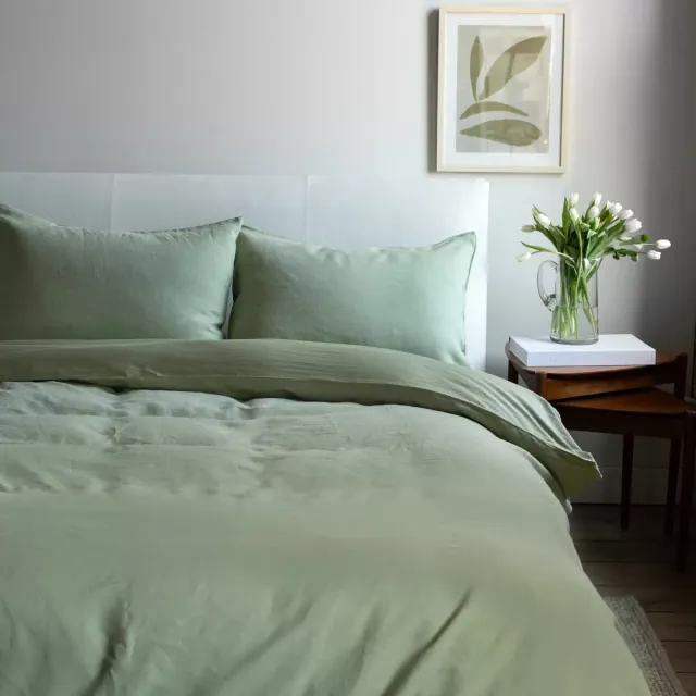 French Linen and Cotton Duvet Cover & Sham Set - King/Cal King - Matcha | BOKSER HOME