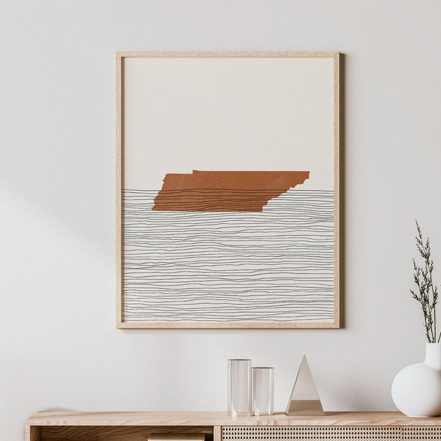 Tennessee Boho Decor - Tennessee Mid Century Wall Art, Minimalist Art and Abstract Print, Tennessee State Map Print