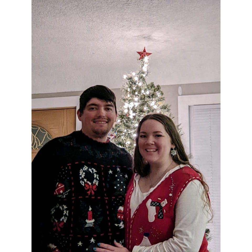 Tom and Tori during the ugly Christmas sweater party that they hosted at the house that they rented in Minneapolis.