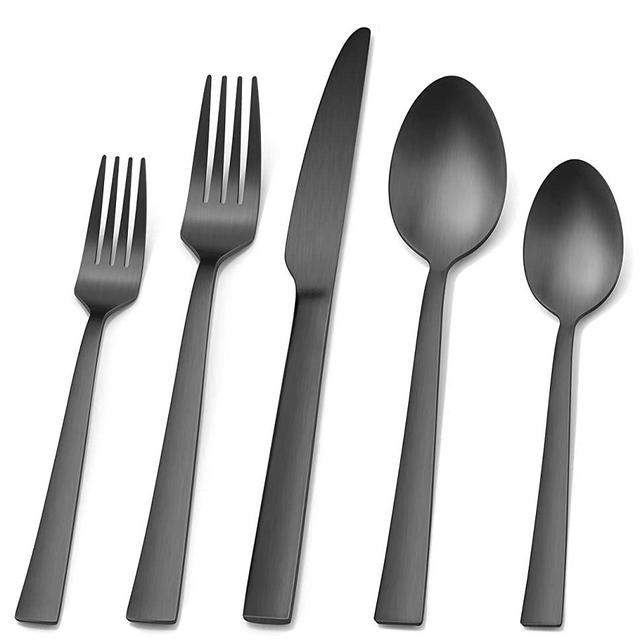 Black Silverware Set, HaWare 40 Pieces Stainless Steel Square Flatware Cutlery Set for 8, Modern Tableware Eating Utensils for Kitchen, Matte Finish, Dishwasher Safe