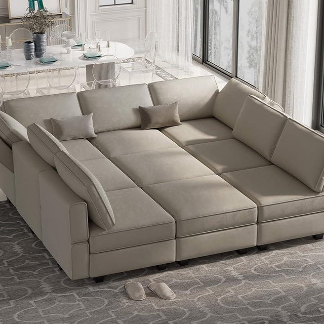 Belffin Modular Sectional Sofa with Ottomans Velvet Reversible Sofa with Chaise Sleeper Sofa Bed with Storage Seat Grey………