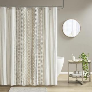 Imani Printed Shower Curtain with Chenille Stripe