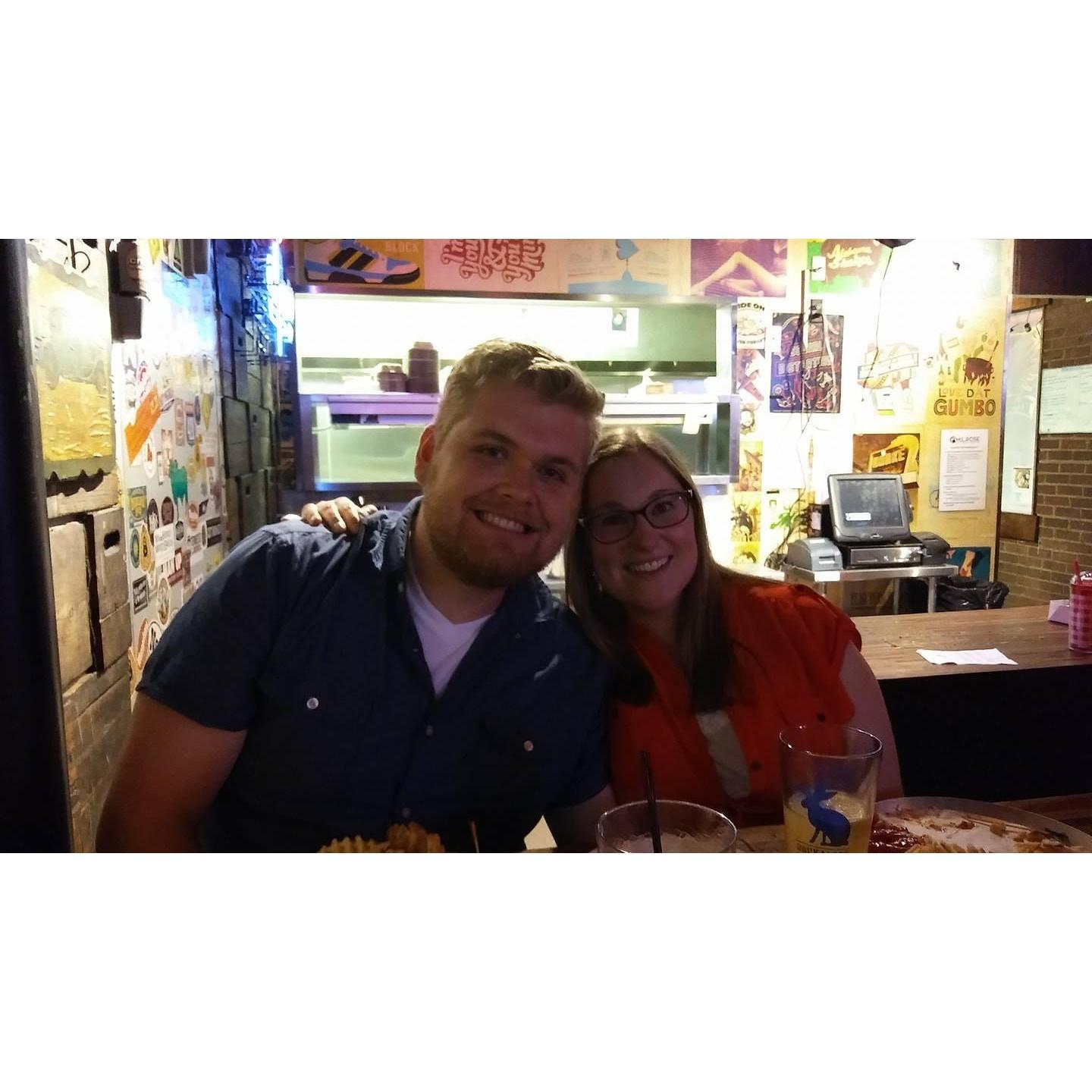 Our first picture taken together at trivia night with friends