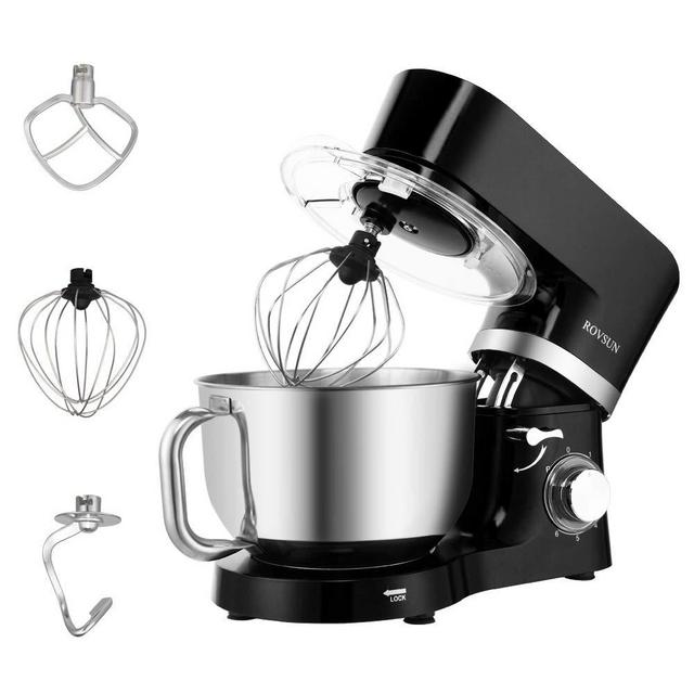 ROVSUN 5.8 Quart Stand Mixer, 660W 6-Speed Electric Tilt-Head Kitchen Food Cake Mixer with Stainless Steel Bowl, Dough Hook, Beater, Whisk (Black)