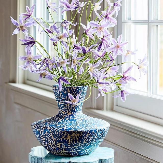 Patterned Papier Mache Vase, Blue Wide