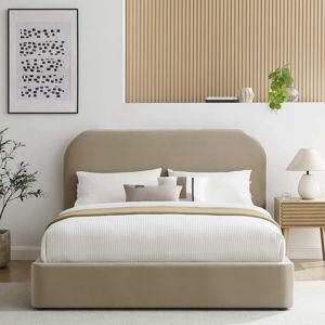 Keynote Upholstered Fabric Curved Platform Bed - Alabaster, Queen