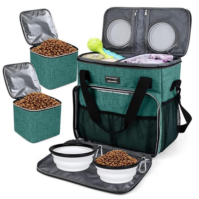 BAGLHER | Dog Travel Bag, Pet Travel Bag（All Pet Travel Supplies）, with 2 Pet Food Containers and 2 Collapsible Silicone Bowls; Essential Kits for Pet Travel.