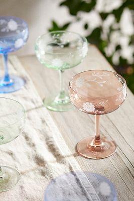 Colorful Floral Coupe Glasses, Set of 2