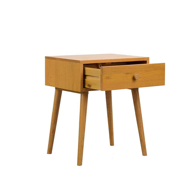 NTC Solid Oak Lux Nightstand with Drawer, Mid Century Modern Side Table Bedroom, Bedside Furniture, Night Stand, End Table, Easy Assembly - Rustic Oak