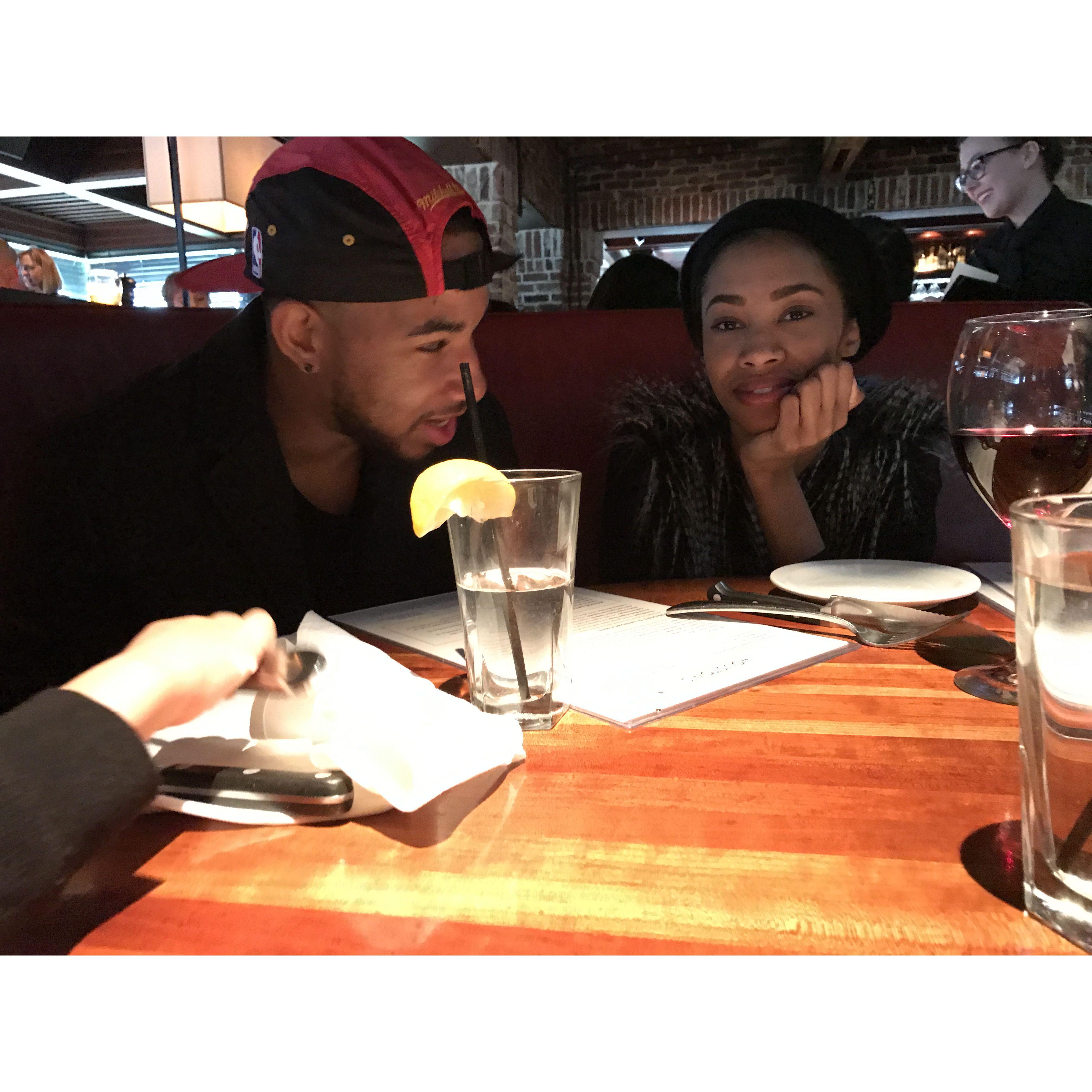 Eating at Houston's a few hours before the Falcon's blew their lead and lost the Super Bowl. February 2017
