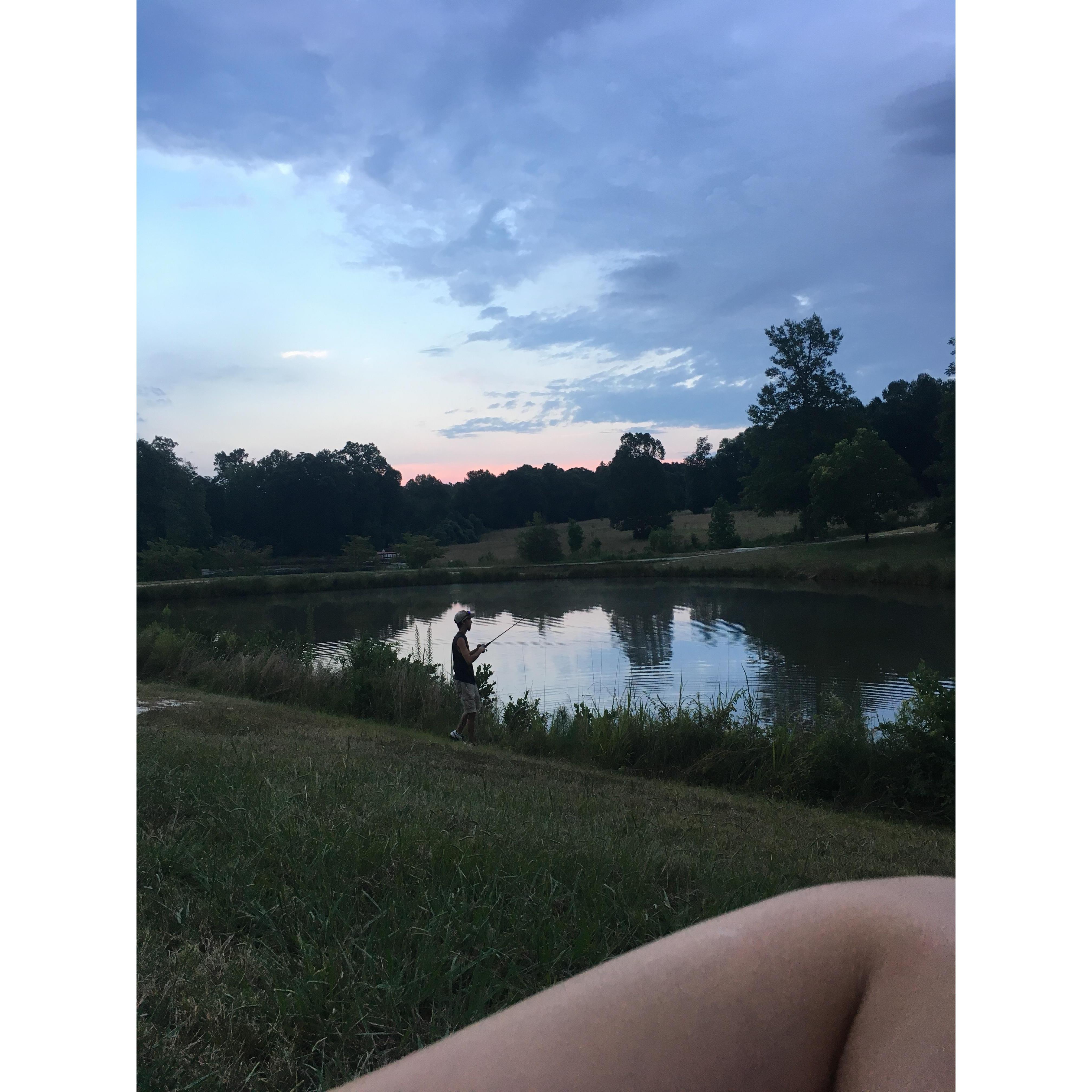 Watching him fish.