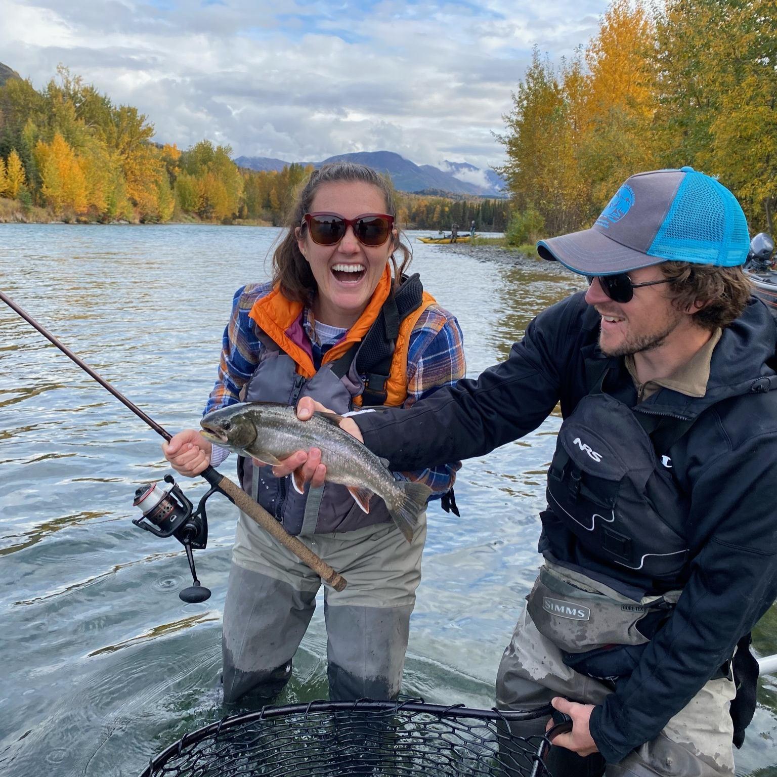Iconic moment for Chip - Ainsley caught her first fish. A beautiful Dolly in the Kenai River