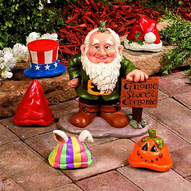 Gnome Greeter Garden Statue W/Hat Assortment Sculpture