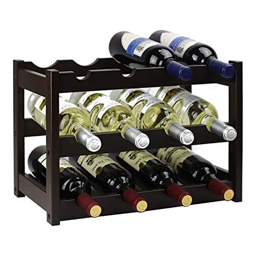 Wooden Wine Rack, Wine Racks Countertop, Wine Storage Cabinet Shelf, Wine Holder, Wine Racks for Pantry - Black (3-Tiers)