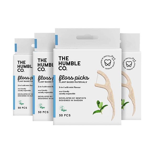 The Humble Co. Floss Picks (200 Count) – Sustainable, Plant Based and Eco-Friendly Natural Dental Floss Picks for Dental Hygiene, Oral Care, and Gum Health, Cruelty Free (Mint, Single Thread)