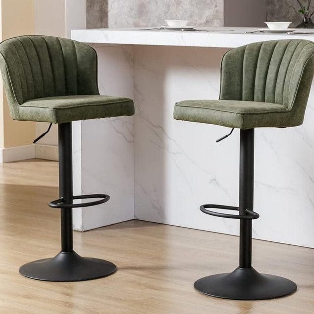EALSON Swivel Counter Height Bar Stools Set of 2 Modern Adjustable Bar Chairs with Back Leather Upholstered Barstools with Metal Base Comfortable Island Chairs for Kitchen Counter/Pub, Green