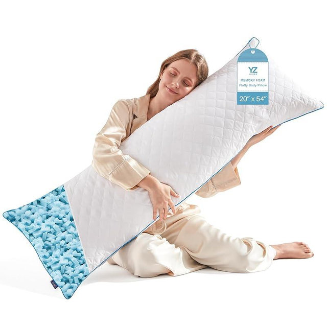 YZ HOME Long Body Pillow for Adults - Firm Body Pillow Insert with Shredded White Memory Foam, Adjustable Height, Soft Support for Side Sleeping, Pregnant Women, Washable (White, 20x54 Inch)