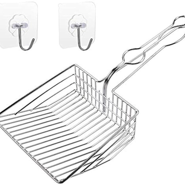 Qualiall All Metal Litter Scoop, Solid Metal Sifter, Cat Litter Scoop Metal Jumbo, Cat Urine Scoop, Litter Scooper with Holder, Litter Scooper Holder, Jumbo Cat Litter Scoop Sifter Scooper Holder