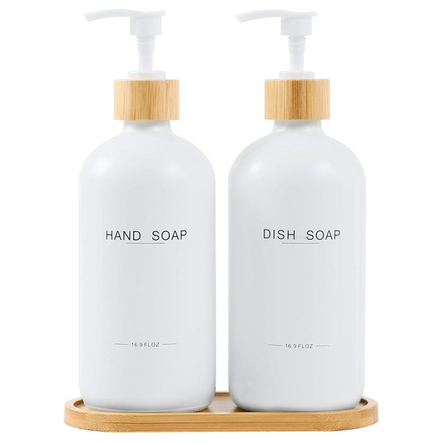 BONLONG Kitchen Soap Dispenser Set, Hand Soap Dispenser, and Dish Soap Dispenser for Kitchen Sink, Hand and Dish Soap Dispenser Set Suitable for Kitchen Counter Decor. (White)
